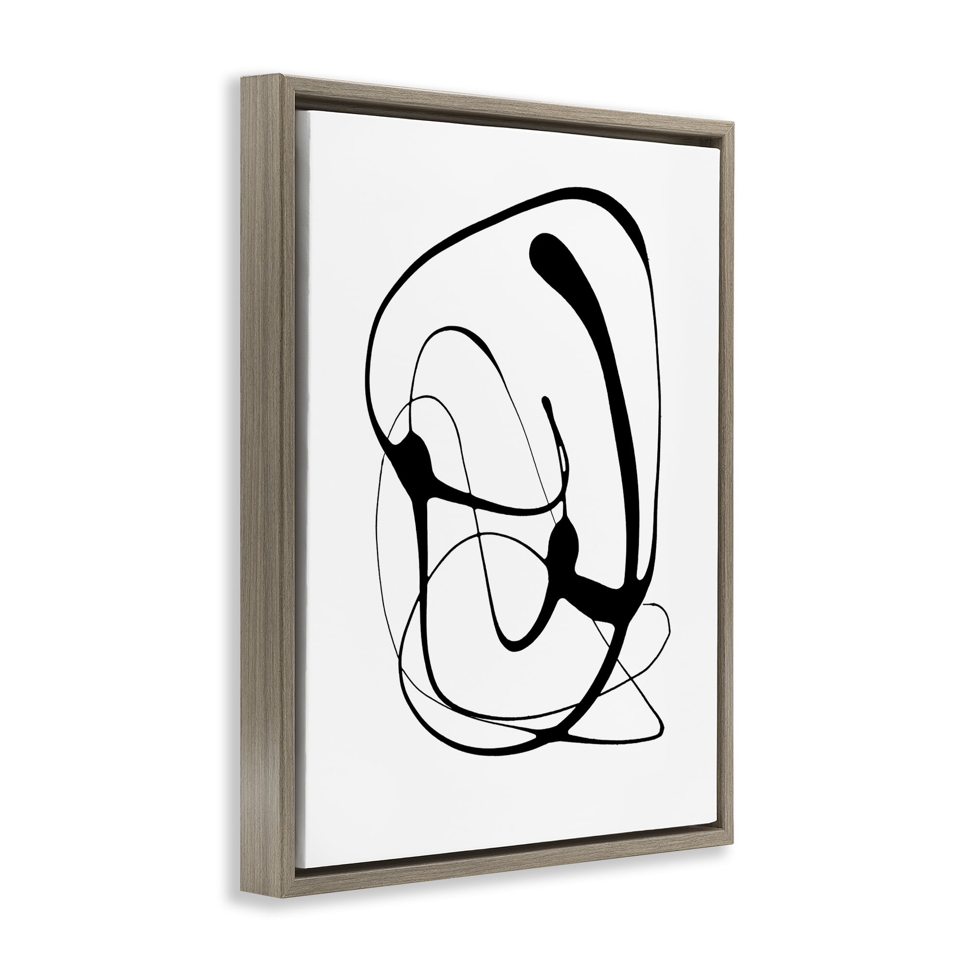 Stupell Industries Black Modern Swirl Abstract Painting Brown Floater Framed Canvas Art Print Wall Art, 25 x 31
