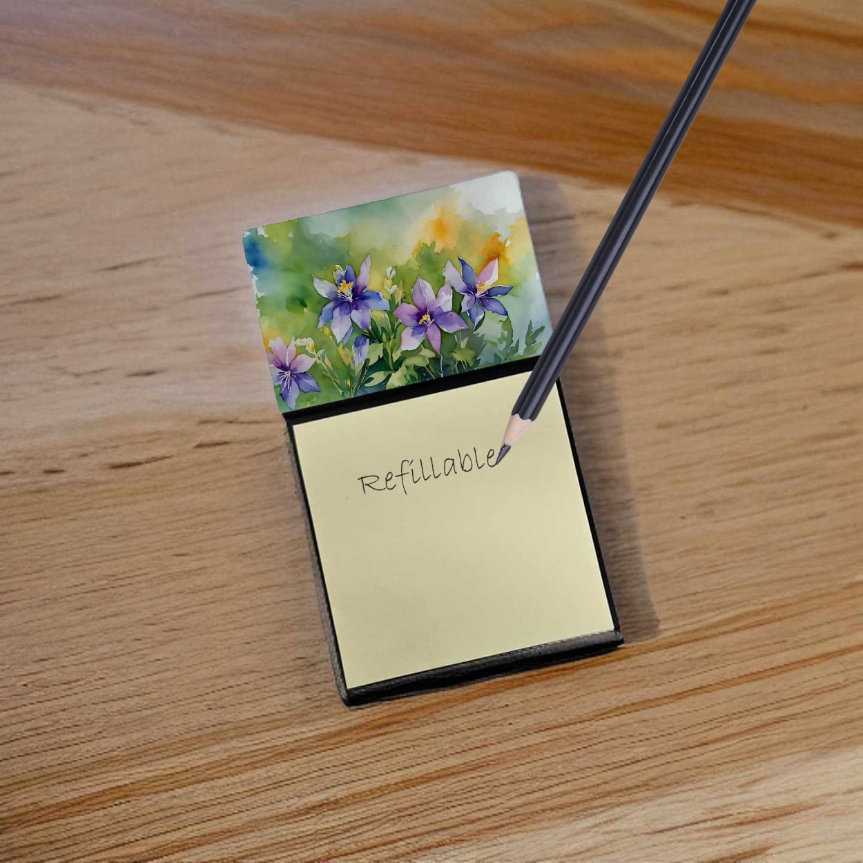 Colorado Rocky Mountain Columbine in Watercolor Sticky Note Holder 3.25 in x 5.25 in