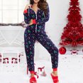 thumbnail image 3 of Pijamas Navideñas Pijamas casuales Mujer Manga larga Estilo navideño Ropa de dormir Kuymtek Azul marino T M para Mujer, 3 of 7