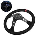 thumbnail image 1 of Keenso Auto Car Racing Steering Wheel, Universal 14in 6-Bolts with Horn Button Aluminum Frame Napped Leather for Most Vehicles, 1 of 7