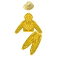 thumbnail image 4 of YONGHS Kids Sequin Performance Jazz Hip Hop Dance Outfits Long Sleeve Jacket Top with Pants Hat Set Yellow 13-14, 4 of 7