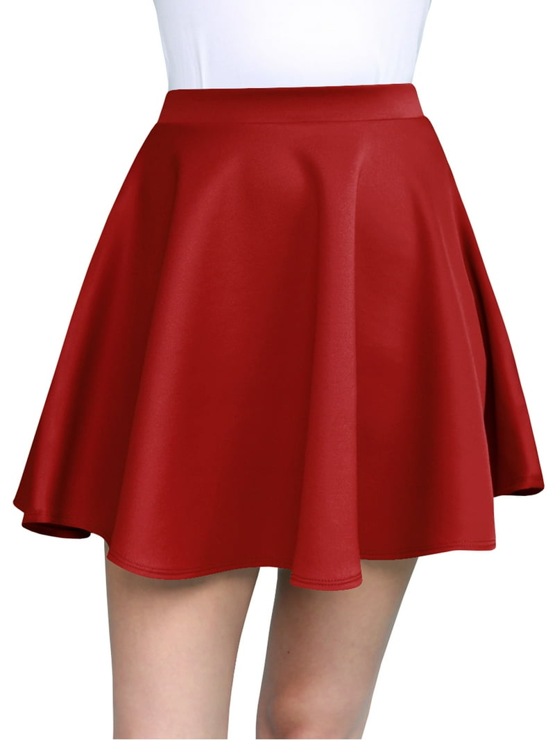 open lace back dress High Waisted Skater Skirt Plus Size-Red, XL