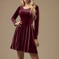 thumbnail image 4 of hotojiny Womens Velvet Cocktail Dress Elegant Cocktail Party Dresses Long Sleeve Comfy Soft Crewneck Flowy Dress, 4 of 7