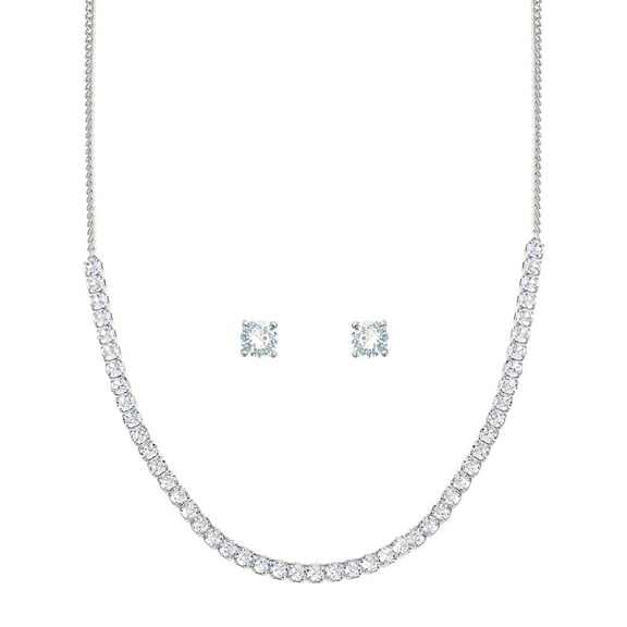 Brilliance Fine Women's Silver Plated Brass Cubic Zirconia Tennis Necklace and Earring Set