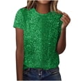 thumbnail image 3 of Laqbezok Women's Shiny Sequin Short Sleeve Round Neck Sparkly Top, Party Disco Glitter Tee, Casual Fashion Outfit, 3 of 10