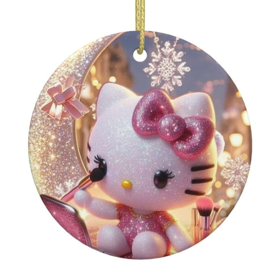 Hello Kitty Christmas Ornaments, Ceramic Hanging Decor For Xmas Tree, Home Fireplace, Gift Wrapping, Holiday Party Favors, Office Desk Decorations, Stocking Stuffers Festive Crafts 1pc