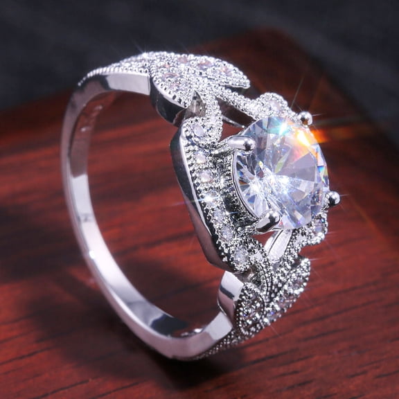 Tree Leaf Engagement Ring Copper Inlaid Zircon Band For Women Elegant Wedding Jewelry Gift Idea With Timeless Style