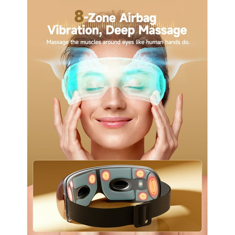 Eye Massager with Heat, Vibration Bluetooth Music Smart Heated Eye Massager, Adaptive Temple Massage for Eye Relax, Improve Eye Circulation, Reduce