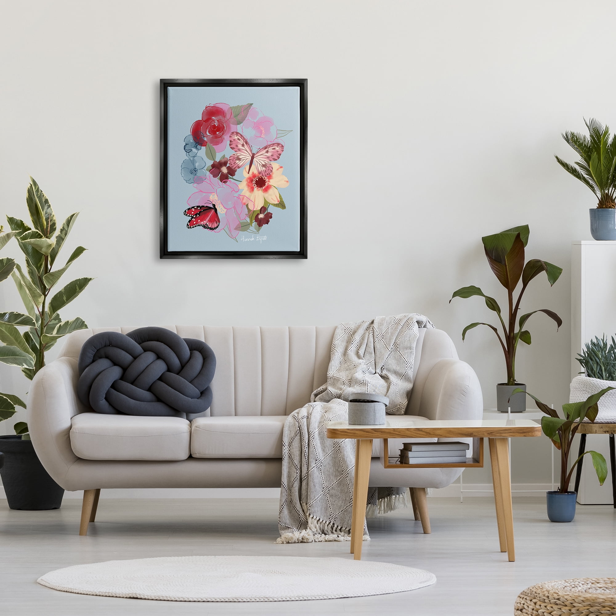 Stupell Industries Butterflies & Florals Botanical & Floral Painting Black Floater Framed Art Print Wall Art, 25 x 31