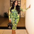 thumbnail image 4 of Women's Retro Print Turtleneck Long Sleeve Waistband Hips Wrapped Long Dress, 4 of 17