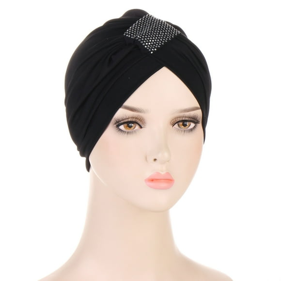 Teissuly Beanies Hats Women Solid Rhinestone India Muslim Ruffle Chemo Hat Wraps Turbans Beanie Cap Headwraps