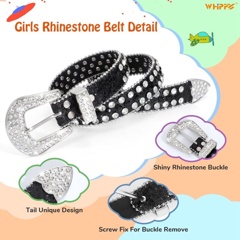 WHIPPY Kids Rhinestone Western Belt for Girls Boys, Studded
