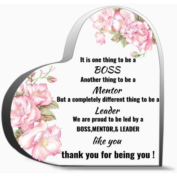 Boss Lady Gift for Women - with Inspirational Quotes Birthday Gift, Acrylic Heart Decoration, Gift for Couple Parent, 4 x 4 Inch