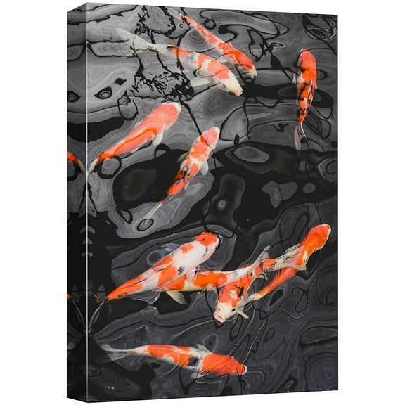 wall26 Canvas Print Wall Art Japanese Tranquil Orange White Koi Fish Pond Nature Wilderness Photography Realism Decorative Yoga Multicolor Relax/Calm Zen for Living Room, Bedroom, Office - 12"x1
