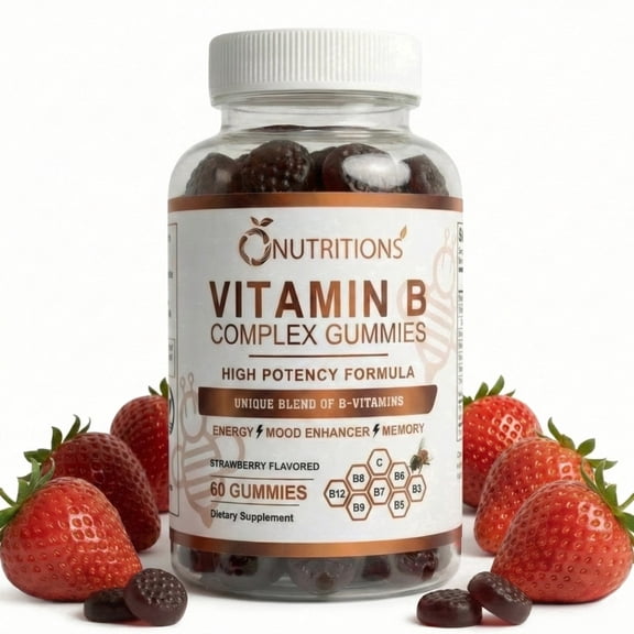 Vitamin B Complex Gummies for Women & Men – Vegan B12, Biotin, Niacin & Folate – Energy, Metabolism, Nerve Support – Strawberry Flavor – 60 Gummies – O Nutritions