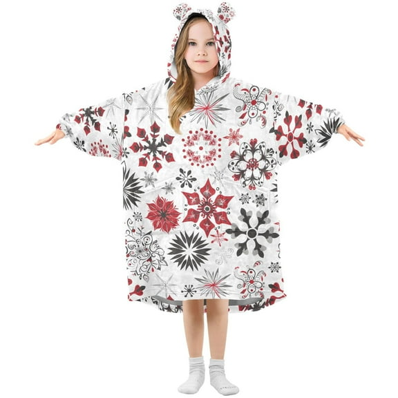 joogoo Wearable Blanket Hoodie for Christmas Snowflakes Oversized Sherpa Hooded 3-14 YR M