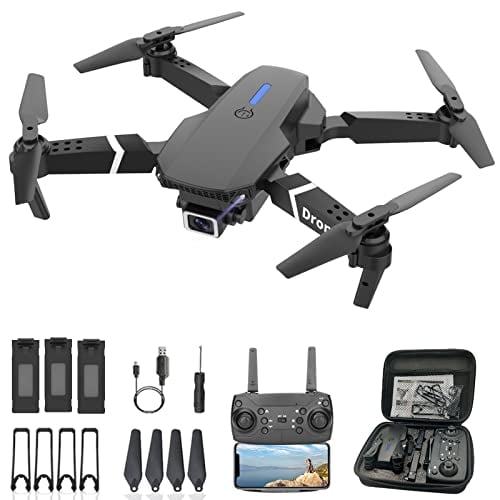Drone con doble cámara MOCVOO para adultos principiantes niños, plegable, juguete regalo, video FPV 1080P, 3 baterías, estuche transporte