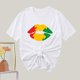 thumbnail image 4 of Camiseta de Cuello Redondo Impresa Nueva Moda Casual de Manga Corta de las Mujeres, Mezcla Ligera de Poliéster para la Primavera, 4 of 6