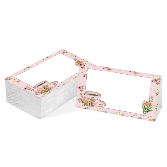 Table Place Card, Tea Party Themed Tent Style Cards, Pack of 25 Half-Fold Reception Place Card, Perfect for Bride Shower, Birthday Party, Banquet and Special Events C26