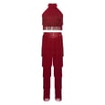 thumbnail image 3 of TSSOE Girls Modern Jazz Dance Outfits Tiered Tassels Latin Cha Cha Salsa Dance Crop Top with Pants Set for Competitions Burgundy 6, 3 of 7
