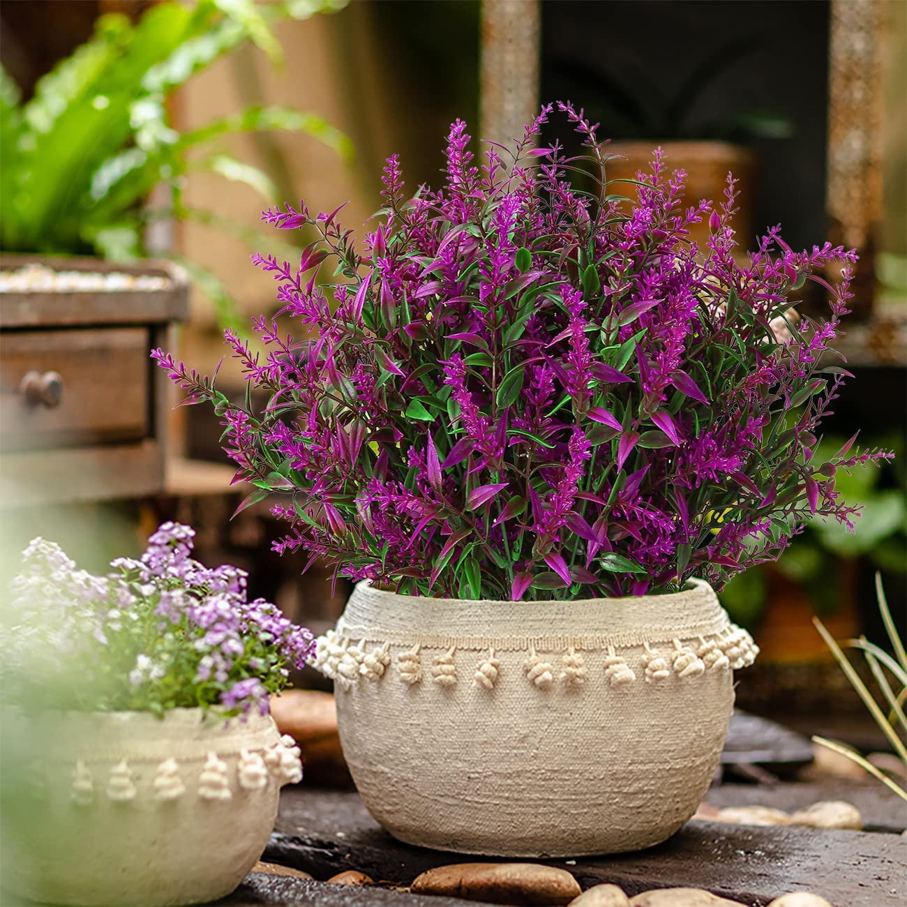8 Bundles Artificial Lavender Flowers, Faux Outdoor Lavender Flowers UV Resistant Fake Lavender Plants for Garden Porch Window Box Filler Indoor Home Decoration  (Fuchsia)