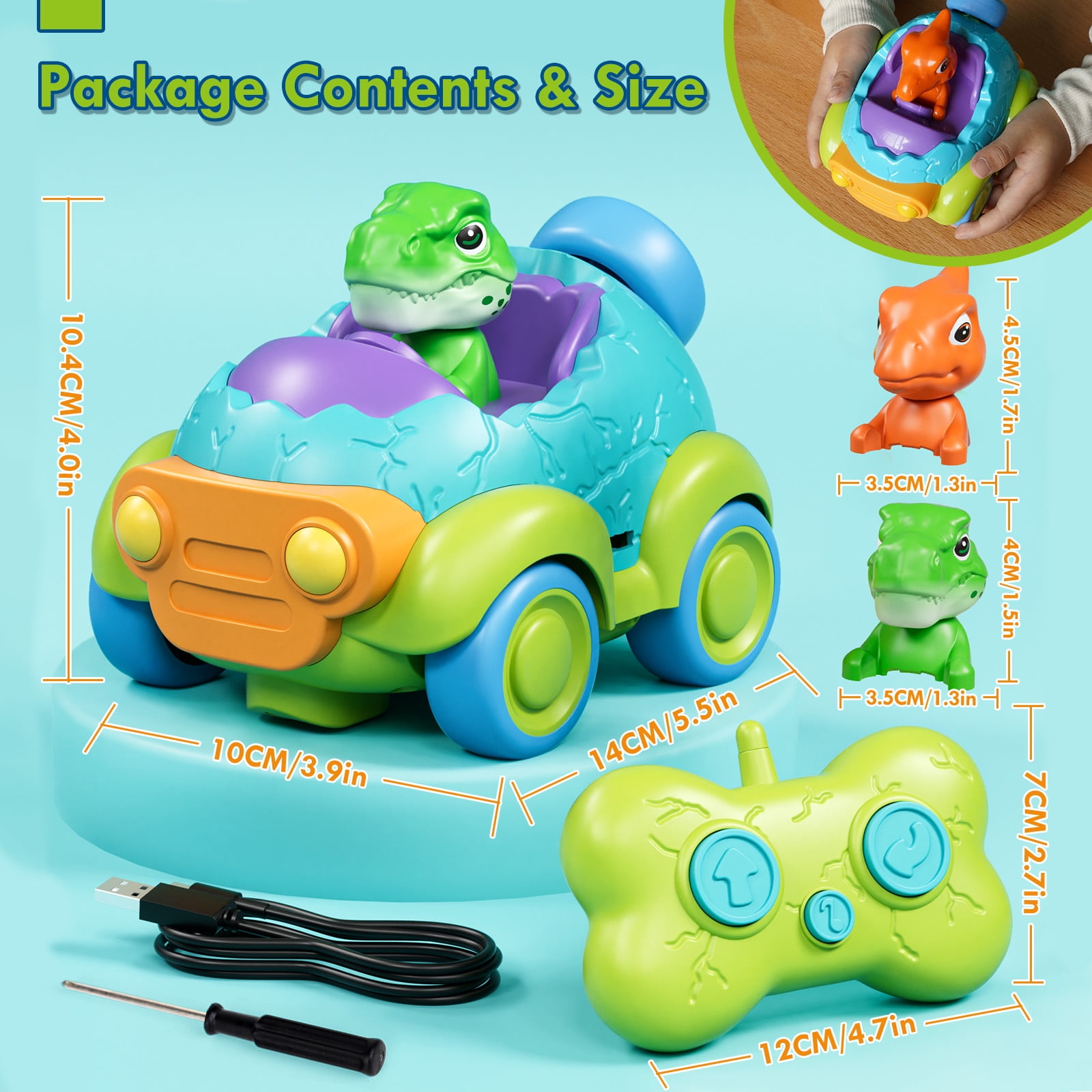 Remote Control Car for Toddlers, Rechargeable RC Cars for Toddler Toys 2-3, Dinosaur Toys for Ages 2-4 with Lights & Music, 2 3 4 Year Old Boy Toys