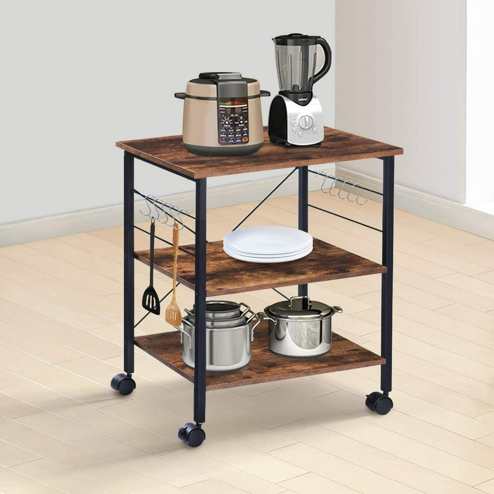 KingSo Bar Cart Bakers Rack Microwave Stand Rolling 3Tier Kitchen Cart