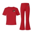 thumbnail image 6 of Girls 2 Piece Heart Print Clothing Set Casual Short Sleeve Crew Neck Top and Flared Bell Bottom Pants Soft Stretch Fabric Teen Girls Matching Outfit Red 14-15Years, 6 of 6