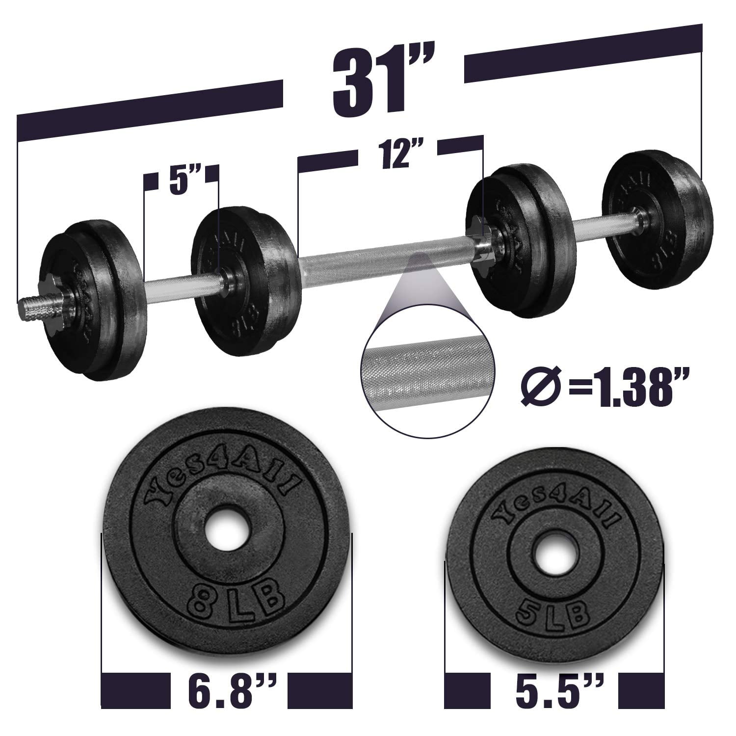 60 lb Dumbbell Weights Yes4All Adjustable Dumbbells with Dumbbell Bar