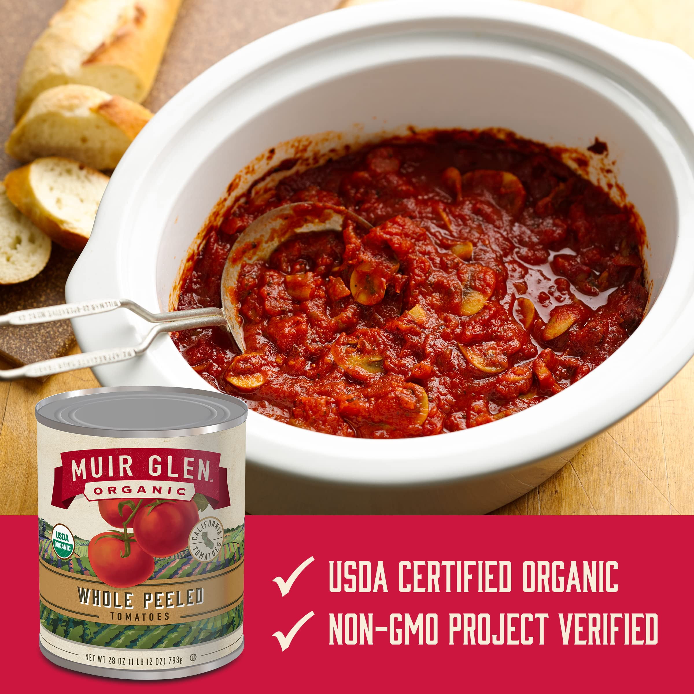 Pack of 12,  Muir Glen Organic Whole Peeled Canned Tomatoes, 28 oz