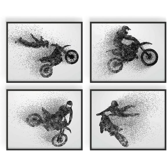 Summit Designs Motocross Wall Art Prints, Motocross Posters, Motocross Room Decor For Men Kids Teenagers, Motocross Poster Set For Bedroom Man Cave, Motocross Wall Decor, Unframed Set of 4 (8x10")