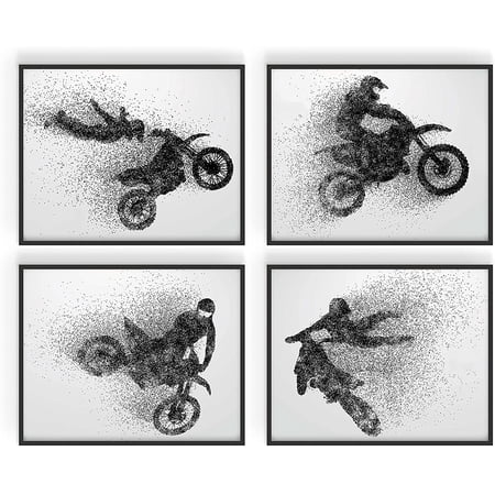 Summit Designs Motocross Wall Art Prints Motocross Posters Motocross Room Decor For Men Kids Teenagers Motocross Poster Set For Bedroom Man Cave Motocross Wall Decor Unframed Set of 4 (8×10 )