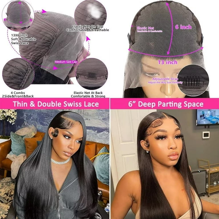 28 inch Straight Lace Front Wig Human Hair Wigs for Black Women