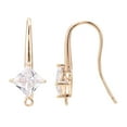 thumbnail image 3 of 30 pc Brass Earring Hook Ear Wire with Vertical Loop Cubic Zirconia Clear Nickel Free Real 18K golden Plated 24x9mm Hole: 1.2mm 18 Gauge Pin: 1mm, 3 of 3