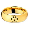 thumbnail image 2 of Tungsten Horoscope Aries Band Ring 7mm Men Women Comfort Fit 18k Yellow Gold Dome Polished Size 13, 2 of 4