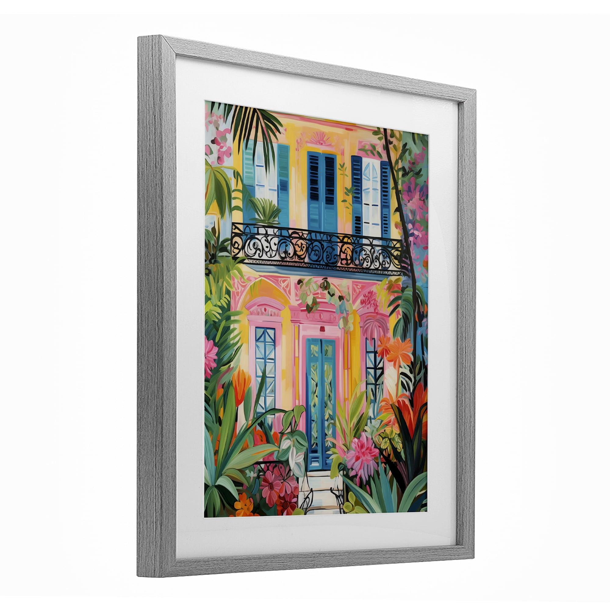 Stupell Industries Colorful Facade with Tropical Garden Gray Framed Print Under Glass, design by LSR Design Studio