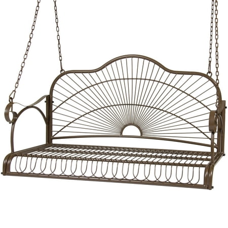 Best Choice Products Outdoor Hanging Iron Porch Swing Chair - (Best Material For Under Swing Set)