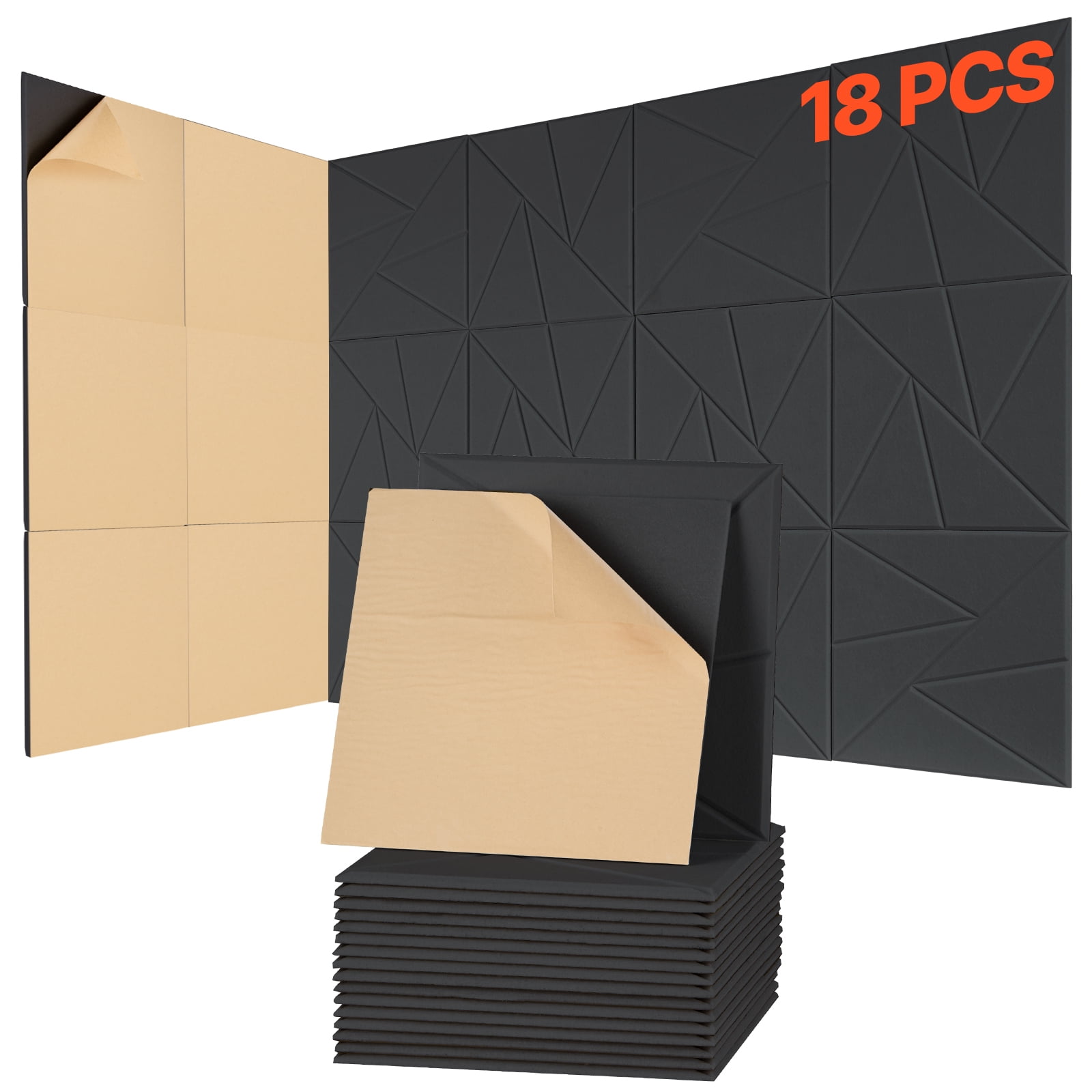 KFFKFF Set of 18 Acoustic Panels with Stick-On Backing, Measuring 11.8 x 11.8 x 0.4 inches, Sound Dampening Foam Panels, Made from Dense Polyester Fiber, Ideal for Homes, Studios, Offices, Theaters