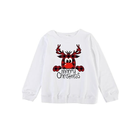 

CenturyX Christmas Sweatshirt for Family Matching Outfits Cute Deer Print Long Sleeve Round Neck Pullover Top White Kid 2 18-24 Months