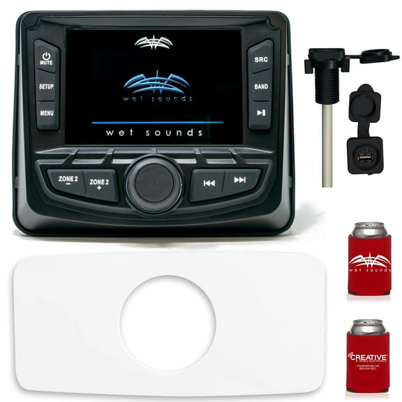 Wet Sounds WS-MC-2 With Stinger Marine SEADASH3W Universal Marine 3" Radio Dash Kit-White, And SMRAUXUSB3 Usb/Aux