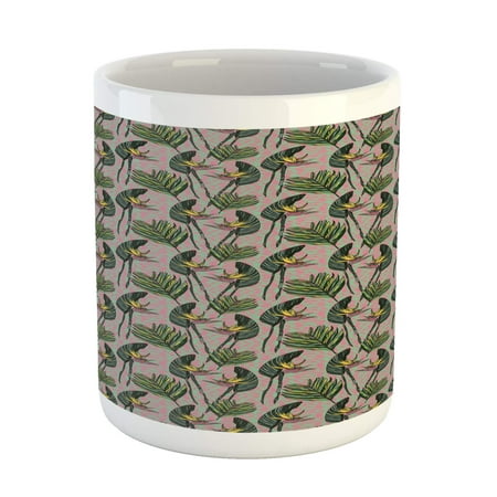 

Tropical Mug Bird of Paradise Flowers with Exotic Jungle Leaves Zigzag Backdrop Ceramic Coffee Mug Cup for Water Tea Drinks Pink Forest Green Seafoam 11oz