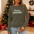 thumbnail image 2 of Women's Christmas Shirt Long Sleeve Tree Letter Print Crewneck Pullover Top Olive Green-10 M, 2 of 9