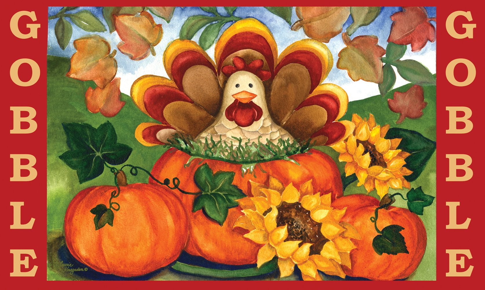 Toland Home Garden Autumn Turkey Pumpkin Fall Door Mat 18x30 Inch