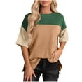 thumbnail image 1 of Besolor Chemises d'Été à Manches Courtes pour Femmes Col Rond Fendu sur le Côté Blouse Décontractée Ample pour Sortir, 1 of 4