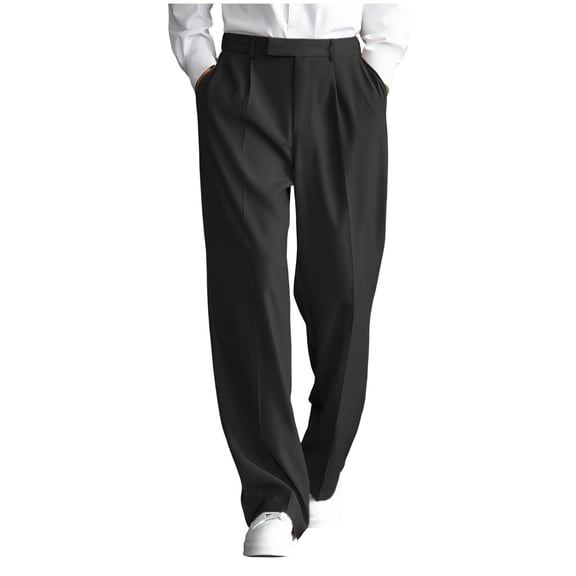 JUUYY Men's Dress Pants Loose Pleated Front Straight Leg Suit Pants with Belt Loops Casual Fashion Work Office Business Formal Pants Black XL