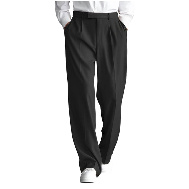 JMYHOAM Dress Pants for Men Work Pants Solid Color Pleated Draped Casual Trousers Versatile Straight Leg Pants