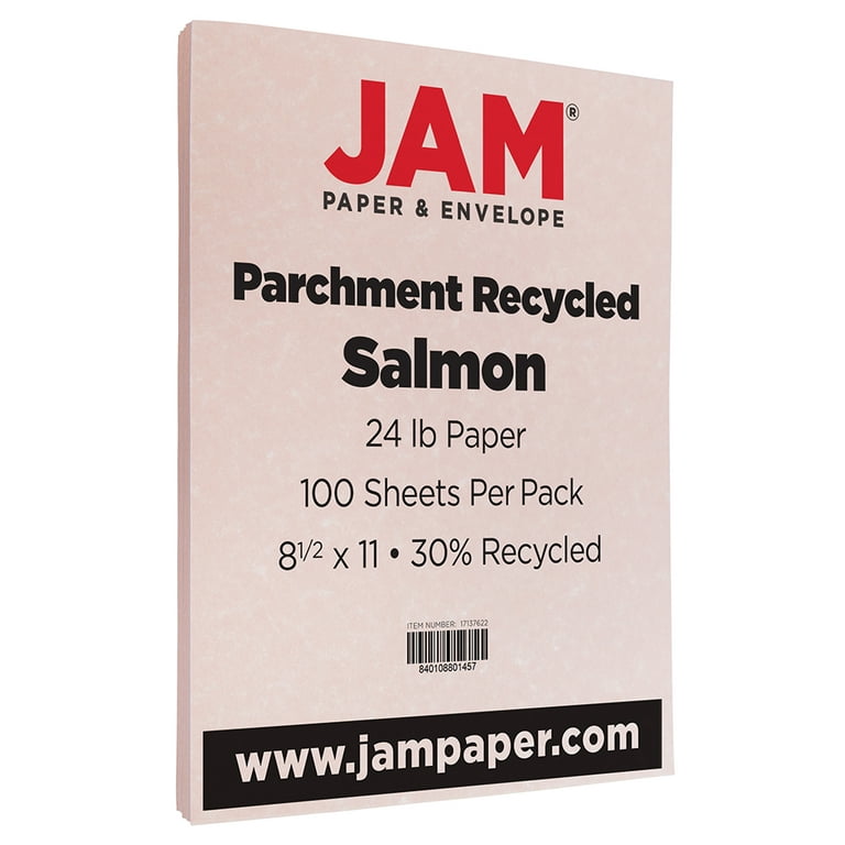 JAM Parchment 24lb Paper, 8.5 x 11, Salmon Pink Recycled, 100 Sheets/Pack 