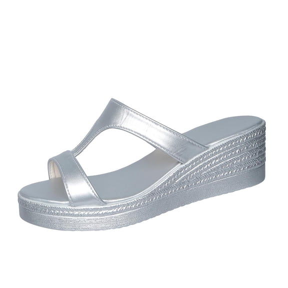 Babcutegg Slippers for Women Soild Color Non-Slip Casual Fashion Beach Wear Thick Bottom Womens Summer Shoes Silver Size 40
