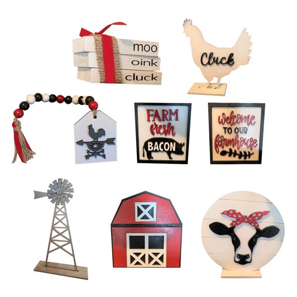 Ensemble de Plateaux Vache Bétail Style Ferme Ornement de Comptoir Centre de Table Présentoir