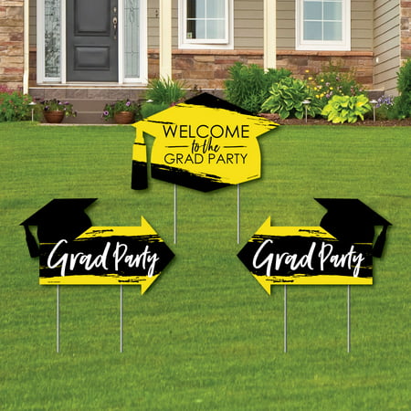 Yellow Grad - Best is Yet to Come - 2 Yellow Graduation Party Arrows and 1 Welcome/Thank You Lawn Sign - Double Sided